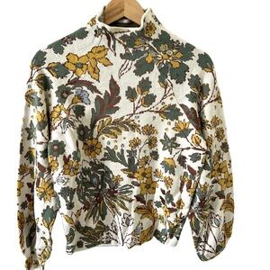 Anthropologie Floral Crew Neck Sweater - Green, Yellow, White